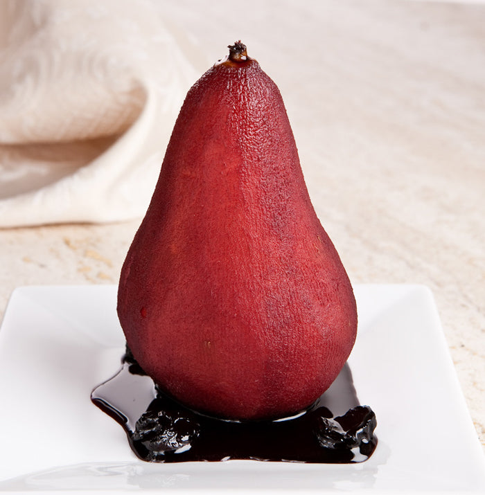 Poached Pears in Cherry Wine Sauce