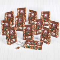 Twelve boxes of milk chocolate honey pecans