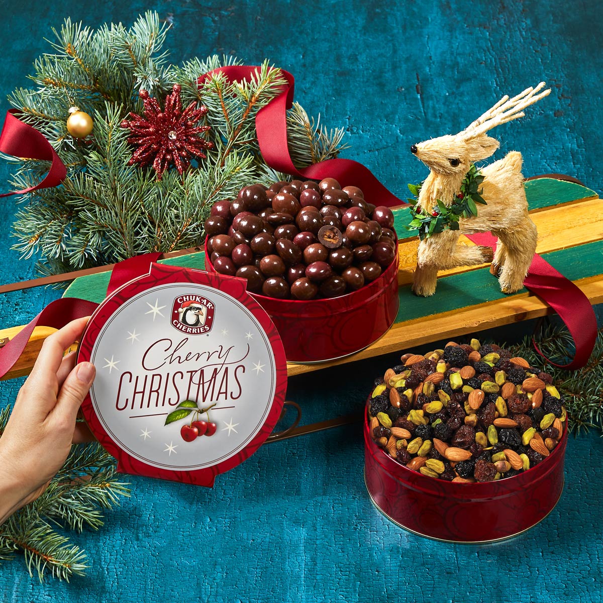 Open cherry christmas triple cherry nut and cherry quartet tins