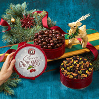 Open cherry christmas triple cherry nut and cherry quartet tins