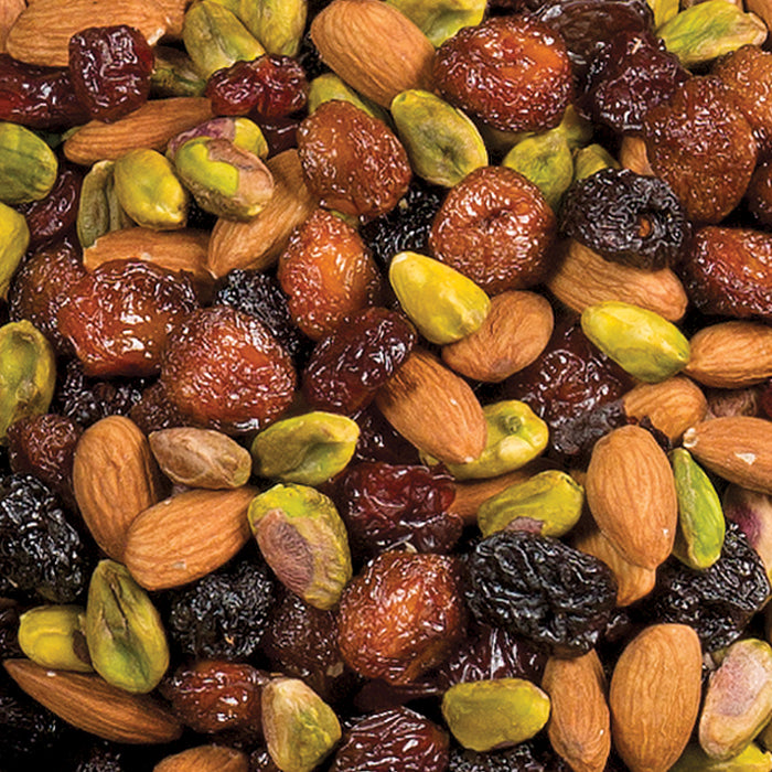 Detail view of no sugar added triple cherry nut