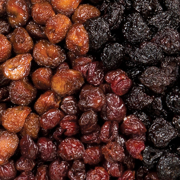 Detail view of no sugar added three cherry tin contents