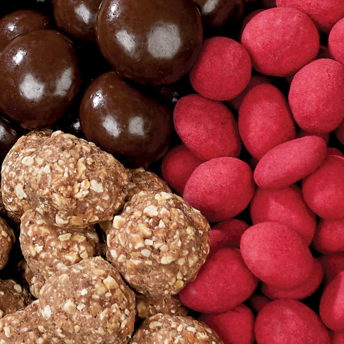 Detail view of Holiday Trio tin chocolates