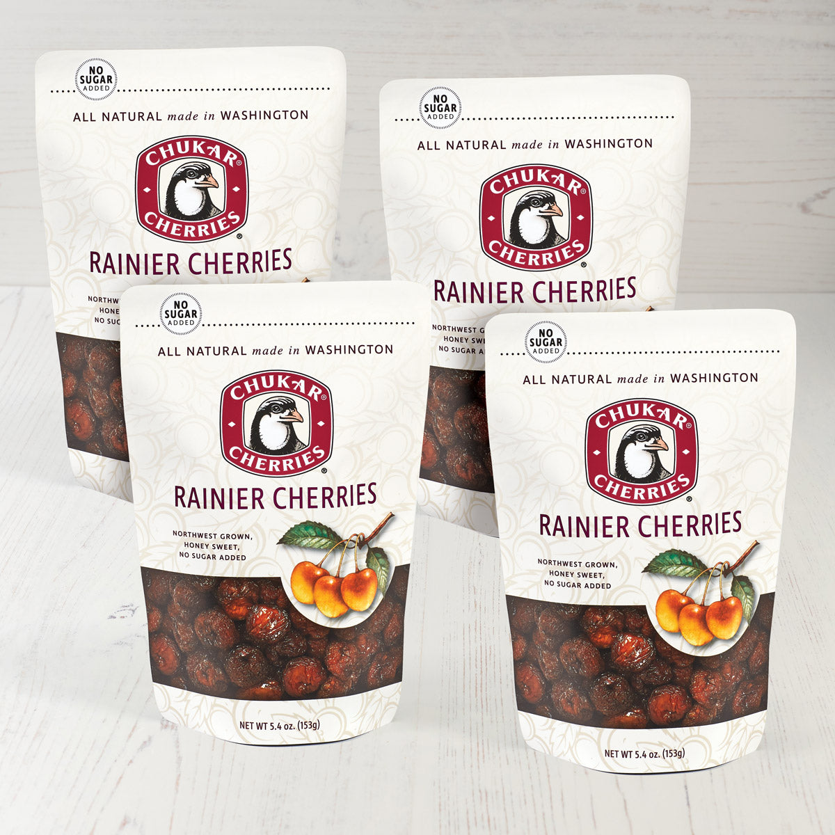 Four pack of dried rainier cherries in bags