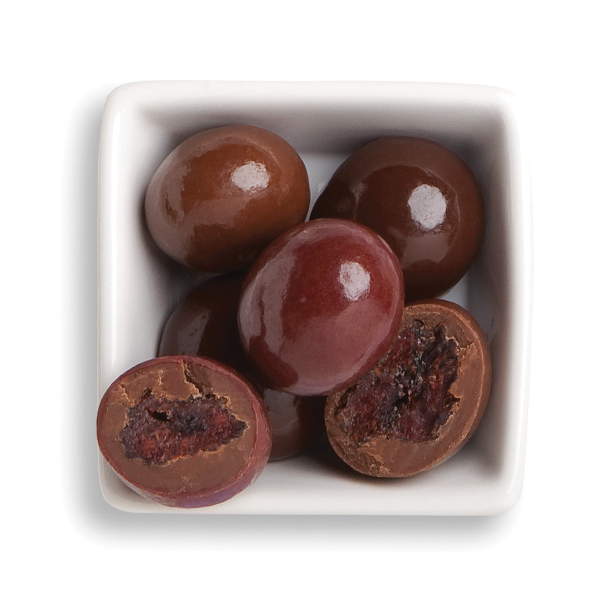 Whole amaretto rainier, cabernet cherries; whole and cut classic milk cherries and cherry bings in white owl