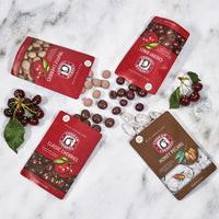 Bags and spills of classic milk chocolate cherries, truffle cherries, cherry bings, and honey pecans