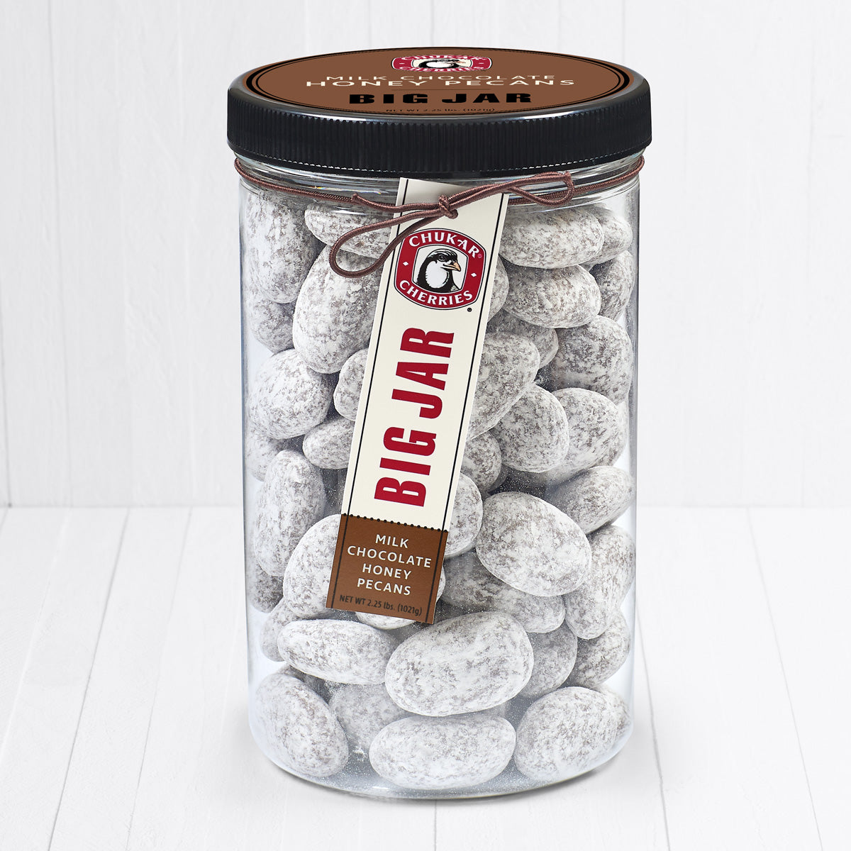 Closed milk chocolate honey pecans big jar