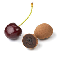 Fresh whole bing cherry, whole and cut chocolate covered cherry 