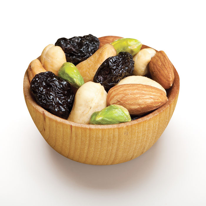 Nuts over bings in wood bowl