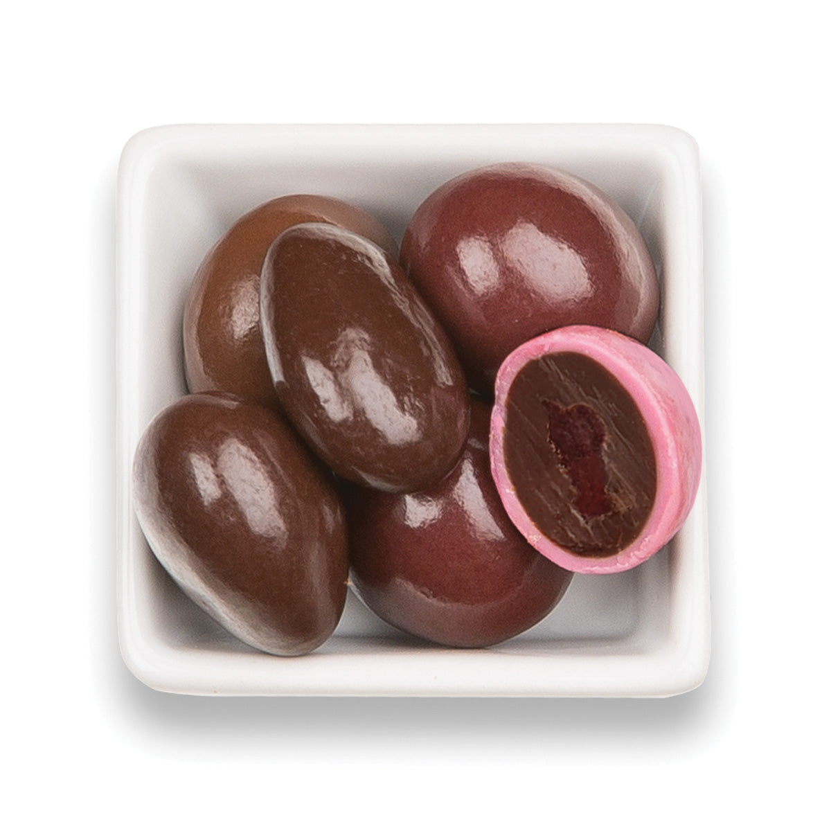 Whole cherry bings, vanilla almonds, classic milk cherry, and cut cherry blossom in bowl