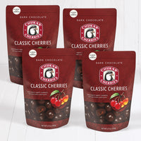 Four bags of classic dark chocolate cherries in sealed stay fresh bags