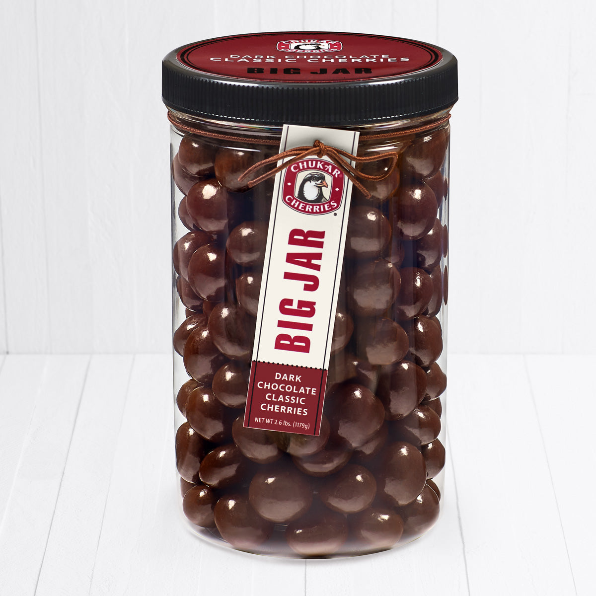 Closed classic dark chocolate cherries big jar