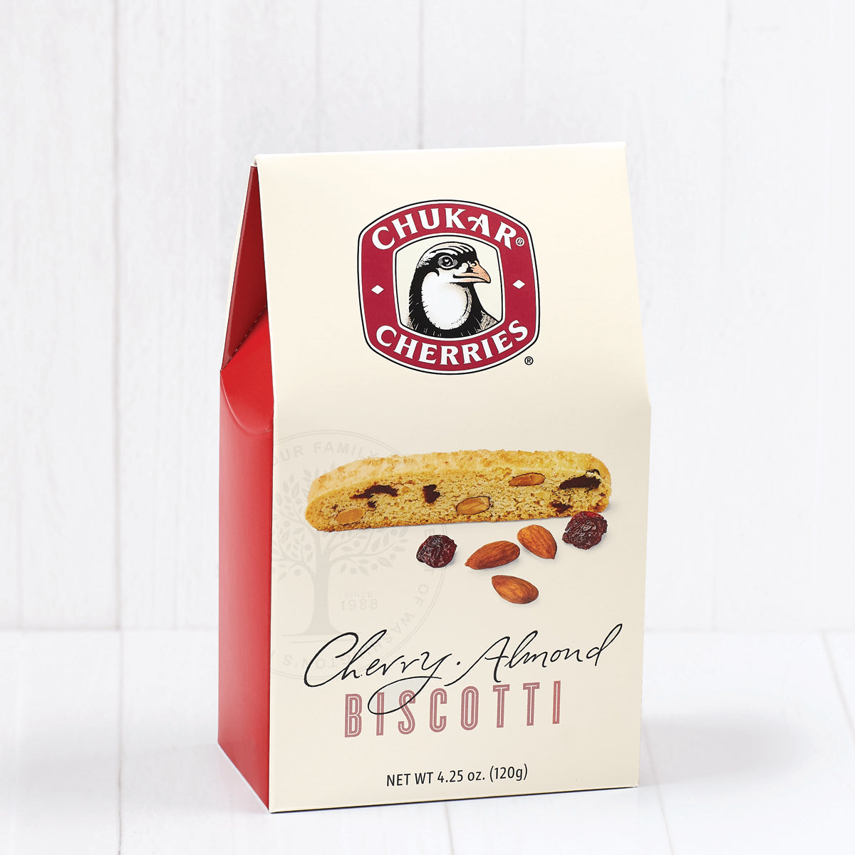 Cherry almond biscotti in closed box