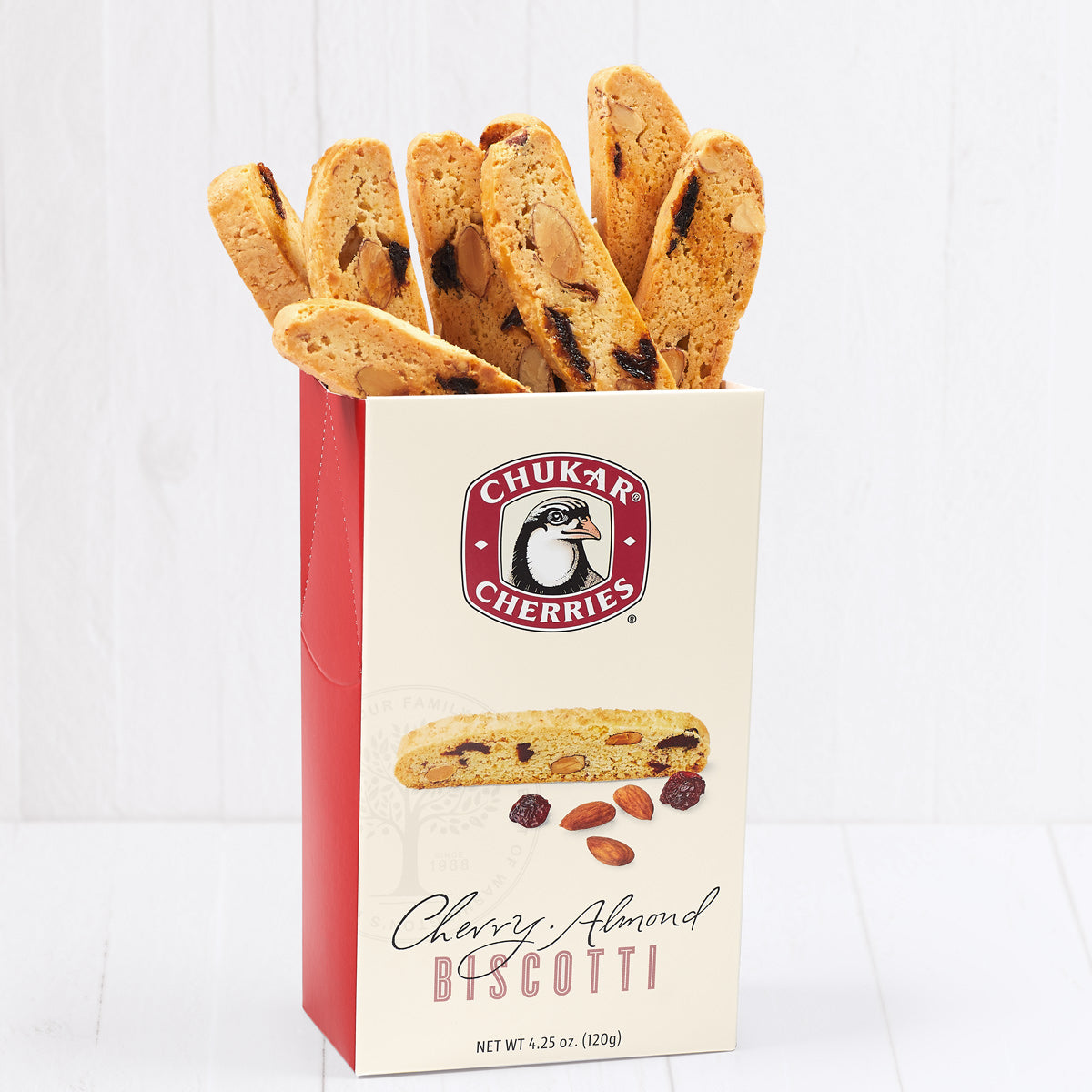 Cherry almond biscotti in open box