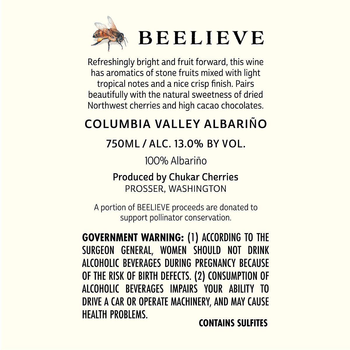 2024 vintage beelieve white wine blend bottle back label