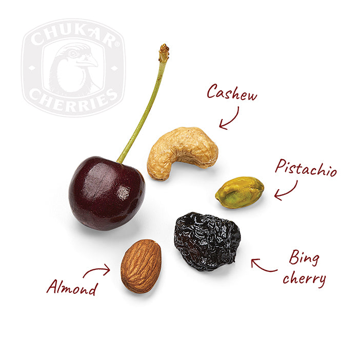 Fresh and dried bing cherries with roasted almond, pistachio, and cashew