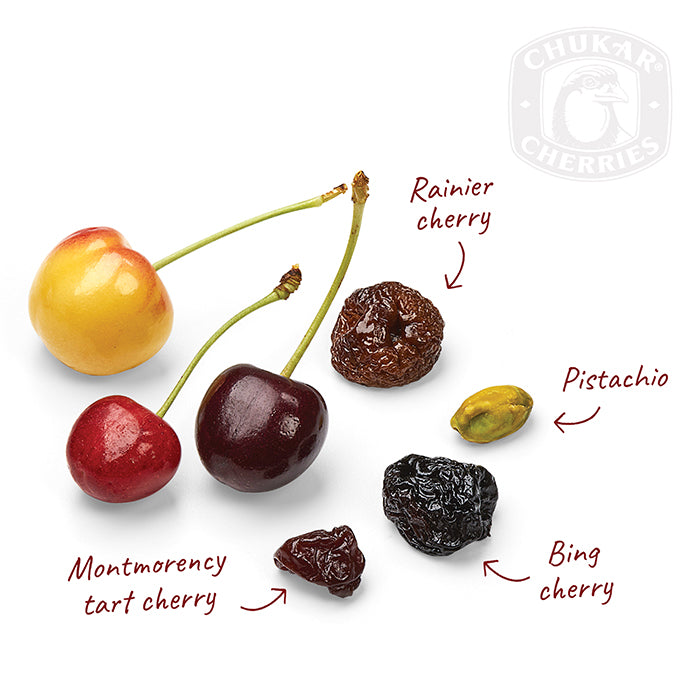 Fresh and dried bing, rainier, and montmorency tart cherries with roasted pistachio 