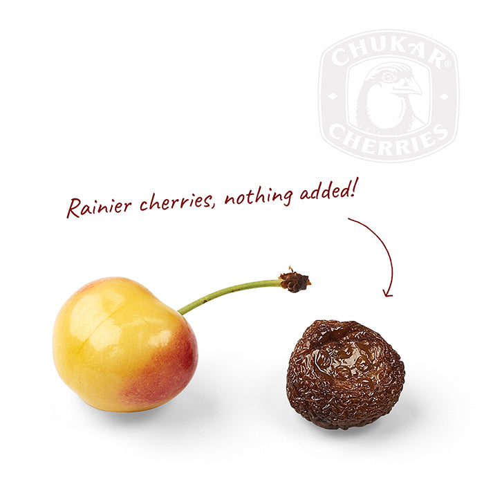 Fresh rainier cherry with dried rainier cherry