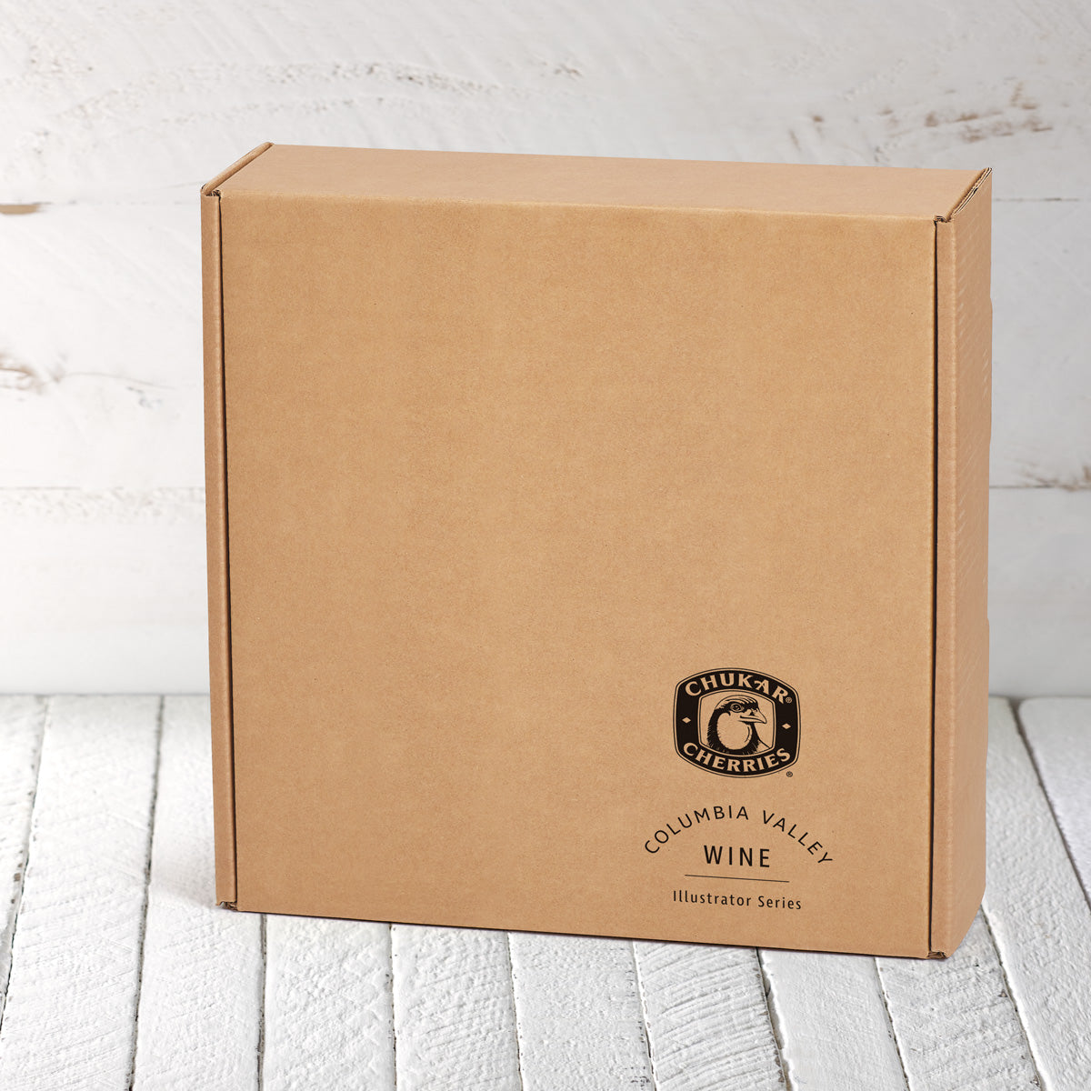 Front view of closed chukar cherries wine box